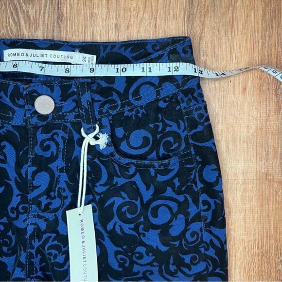 NWT ROMEO & JULIET COUTURE Skinny Navy Scroll Velvet Pants Pockets RJ29169 Sz 24 - Picture 5 of 14